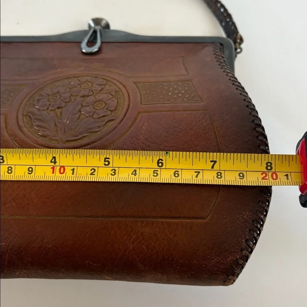 Antique embossed brown leather mini purse patented 1918. Clean. Embossed floral - Picture 12 of 16